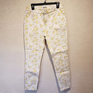 Judy Blue High Rise Skinny Fit Jeans Floral Print White Yellow Size 11/30